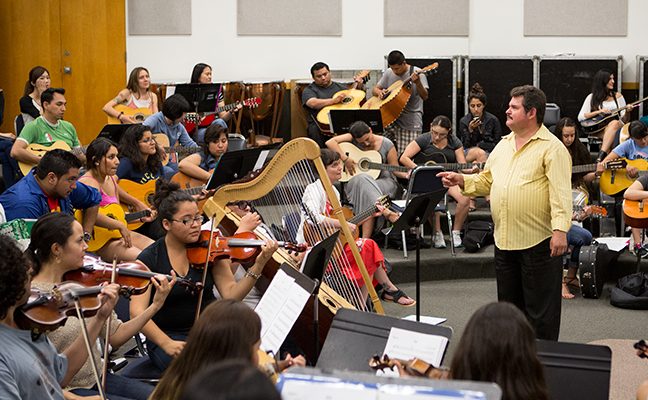 Students rehearse for an upcoming performance in the Schoenberg Music Building.