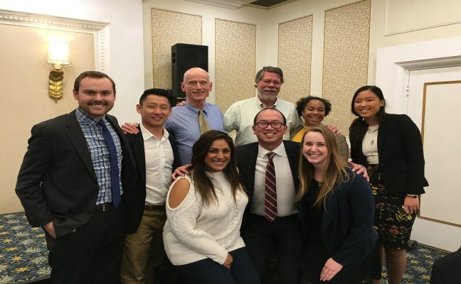 Prof. Mark Peterson, Maciek, and MPP alumni came together to support Tae Kang '16 as he was sworn in as VP of the Korean American Democratic Committee Board.