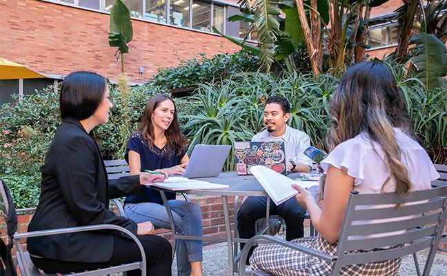 Students studying in courtyard